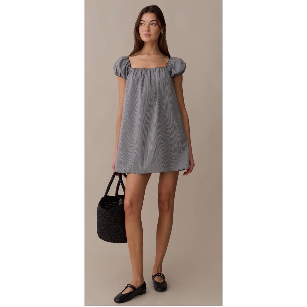Few Moda Kourt Gingham Puff Sleeve Mini Dress Black White Cotton K26WDRP02630 M